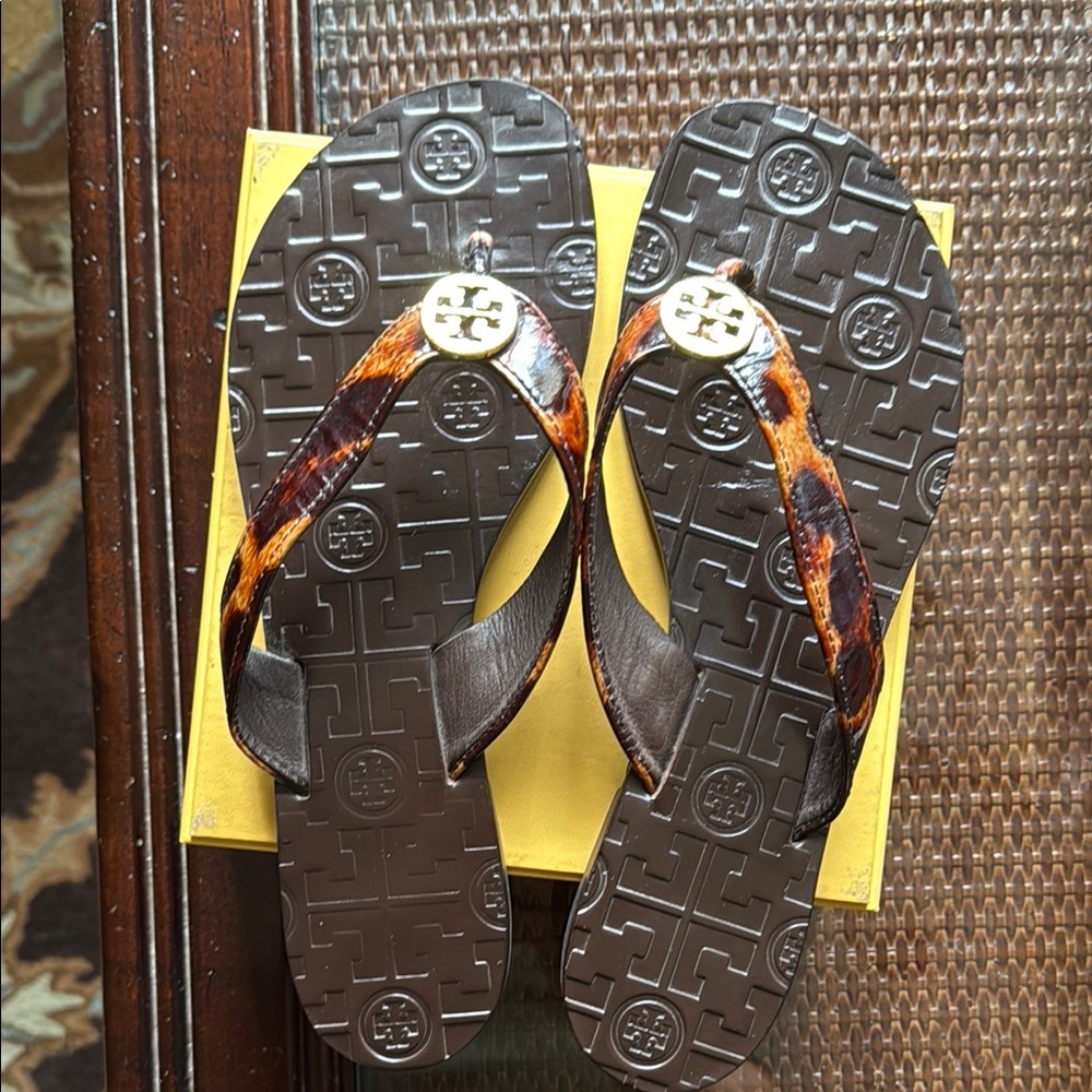Tory Burch Brown and Tan Flip Flops